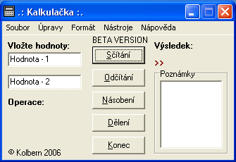 Nhled aplikace: Calculator v. beta